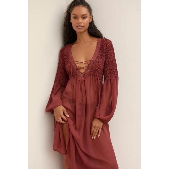 By Anthropologie Sheer Cover-Up Midi Dress, Size Medium - Picture 1 of 5